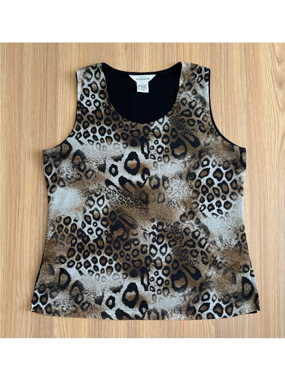 Exclusively Misook Leopard Print Sleeveless Shell Top Wmns L Neutral Designer